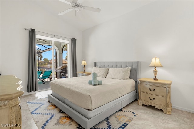 3925 Oasis Blvd, Cape Coral, FL 33914 - bedroom featuring access to exterior, vaulted ceiling, and ceiling fan