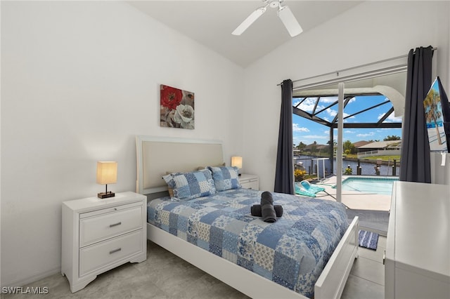3925 Oasis Blvd, Cape Coral, FL 33914 - bedroom with access to outside, vaulted ceiling, and ceiling fan