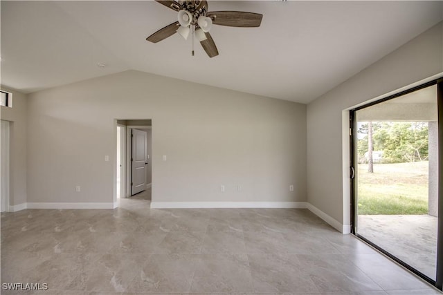 4114 2nd St SW, Lehigh Acres, FL 33976 - spare room featuring vaulted ceiling, a ceiling fan, and light tile patterned floors