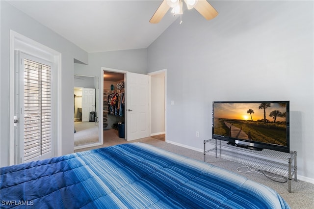 950 Moody Rd Unit 124, North Fort Myers, FL 33903 - bedroom featuring carpet, vaulted ceiling, a walk in closet, ceiling fan, and a closet