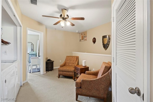 3940 Cherrybrook Loop, Fort Myers, FL 33966 - sitting room featuring separate washer and dryer, carpet floors, and ceiling fan