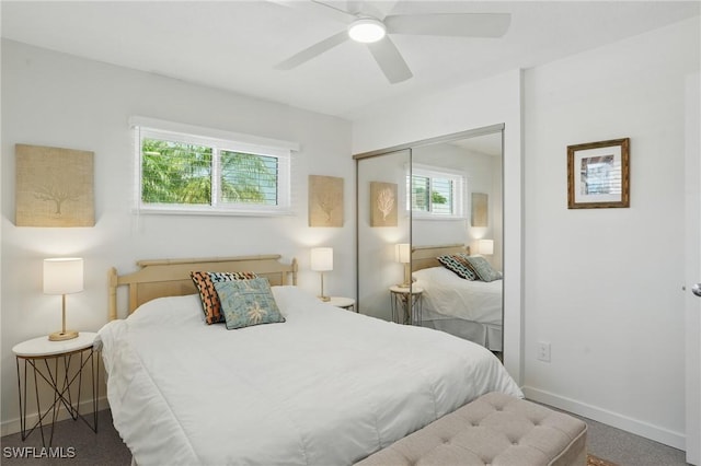 2749 Bruce St, Matlacha, FL 33993 - carpeted bedroom featuring multiple windows, a closet, and a ceiling fan