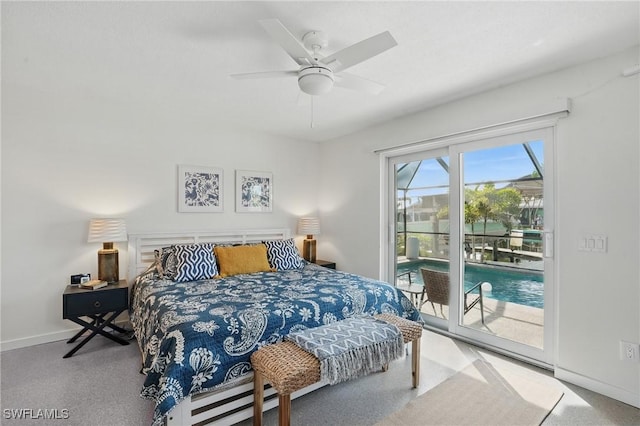 2749 Bruce St, Matlacha, FL 33993 - carpeted bedroom featuring access to outside and a ceiling fan
