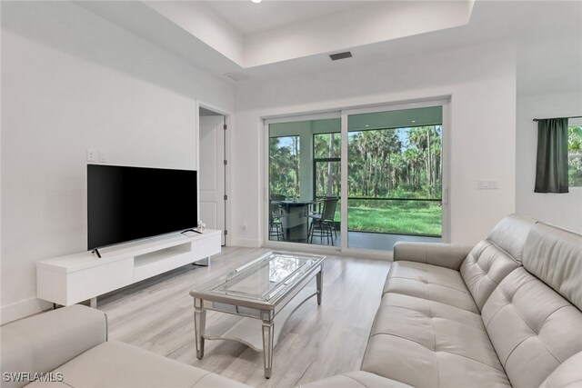 3320 41st Ave NE, Naples, FL 34120 - living area featuring plenty of natural light, wood finished floors, and a raised ceiling