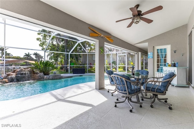 1525 SW 43rd Ter, Cape Coral, FL 33914 - outdoor pool with a patio, ceiling fan, and a lanai
