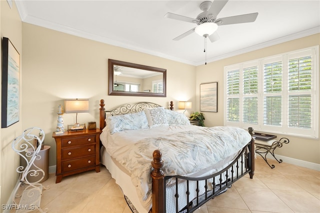 28750 Trails Edge Blvd Unit 303, Bonita Springs, FL 34134 - bedroom with light tile patterned floors, ornamental molding, and a ceiling fan