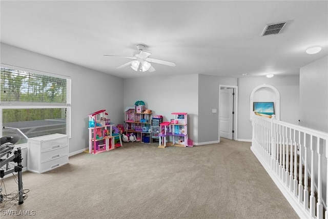 21314 Braxfield Loop, Estero, FL 33928 - rec room featuring carpet flooring, a ceiling fan, and baseboards