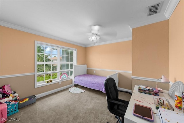 21314 Braxfield Loop, Estero, FL 33928 - carpeted bedroom featuring ornamental molding, baseboards, an office area, and a ceiling fan