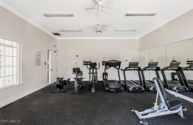 8244 Key Royal Cir Unit 615, Naples, FL 34119 - gym with crown molding and ceiling fan