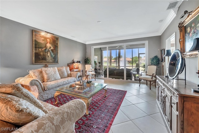 5963 Sand Wedge Ln Unit 203, Naples, FL 34110 - living room with light tile patterned floors and crown molding