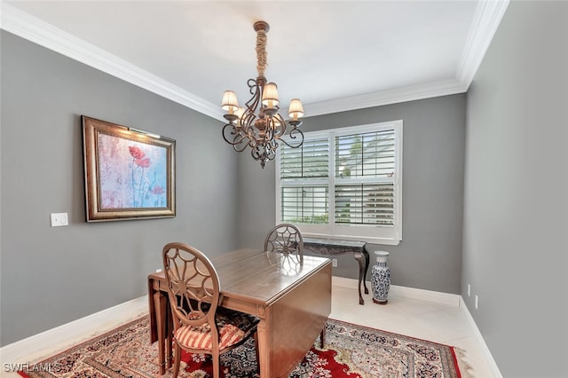 5963 Sand Wedge Ln Unit 203, Naples, FL 34110 - dining area featuring a chandelier, ornamental molding, and tile patterned flooring