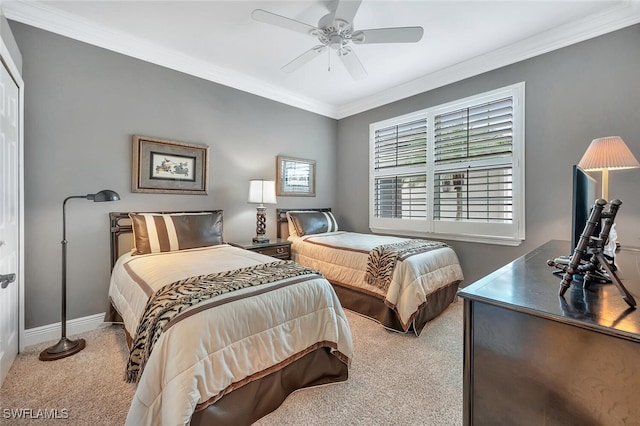 5963 Sand Wedge Ln Unit 203, Naples, FL 34110 - bedroom featuring carpet flooring, crown molding, and a ceiling fan