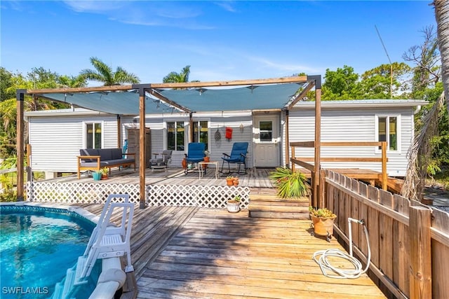 5228 Stringfellow Rd, Saint James City, FL 33956 - wooden terrace featuring an outdoor pool