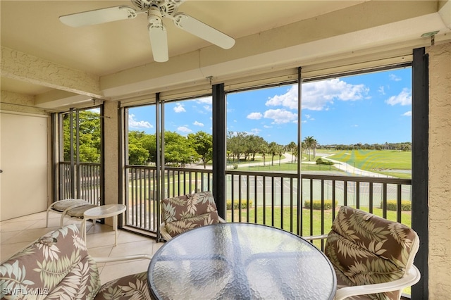 12170 Kelly Sands Way Unit 721, Fort Myers, FL 33908 - sunroom with view of golf course and a ceiling fan
