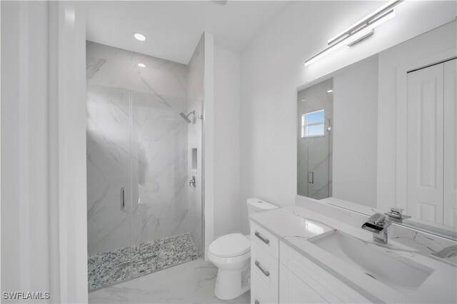 420-422 Grant Blvd, Lehigh Acres, FL 33974 - full bathroom with a marble finish shower, marble finish flooring, vanity, and recessed lighting