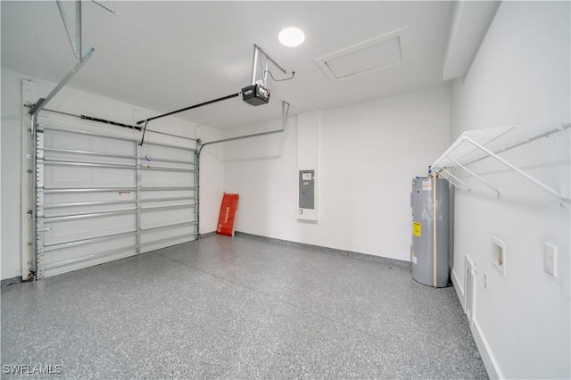 420-422 Grant Blvd, Lehigh Acres, FL 33974 - garage featuring electric water heater, electric panel, and a garage door opener