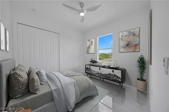 420-422 Grant Blvd, Lehigh Acres, FL 33974 - bedroom featuring marble tiled flooring, a closet, and a ceiling fan