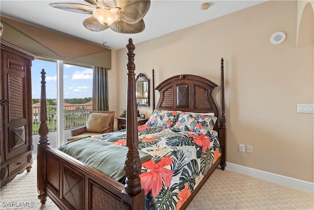 6021 Silver King Blvd Unit 302, Cape Coral, FL 33914 - bedroom with access to outside, light colored carpet, and a ceiling fan