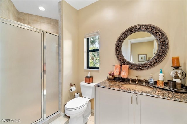 431 Palm Ct, Naples, FL 34108 - bathroom with vanity, a shower stall, and tile patterned floors