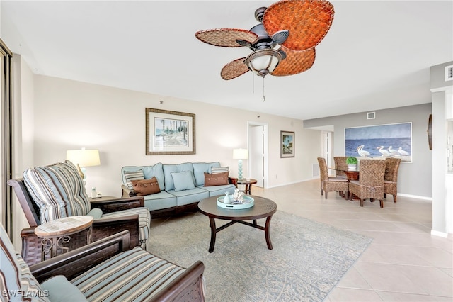 26235 Hickory Blvd Unit 9A, Bonita Springs, FL 34134 - living room featuring a ceiling fan and light tile patterned floors