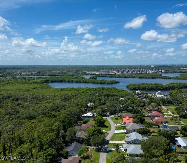 17091 Laurelin Ct, North Fort Myers, FL 33917 - aerial perspective of suburban area featuring a large body of water and a heavily wooded area