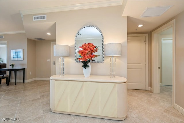 1050 Borghese Ln Unit 605, Naples, FL 34114 - hall featuring crown molding, light tile patterned floors, and recessed lighting