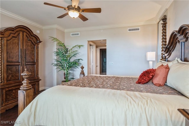 1050 Borghese Ln Unit 605, Naples, FL 34114 - bedroom featuring ornamental molding, dark wood-style floors, and ceiling fan