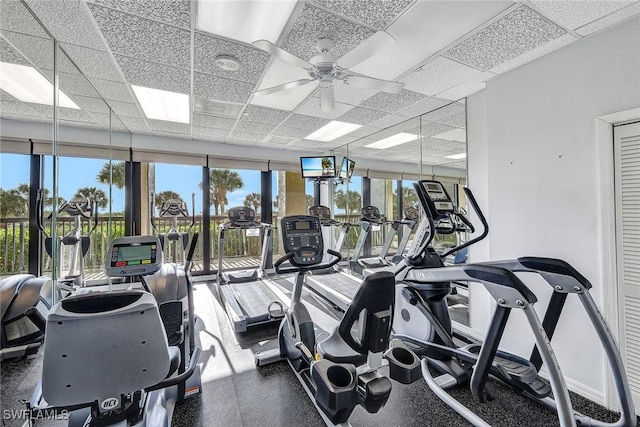 100 N Collier Blvd Unit 303, Marco Island, FL 34145 - workout area featuring a drop ceiling and ceiling fan