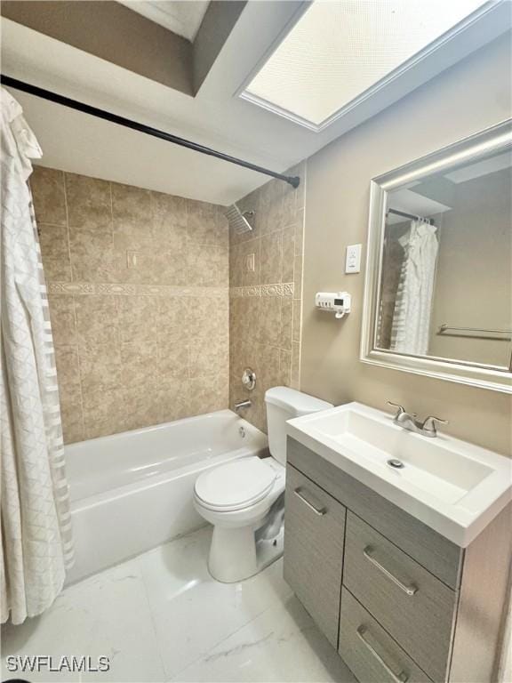 1110 Rushmore Ave N, Lehigh Acres, FL 33936 - full bathroom with marble finish flooring, shower / bath combination with curtain, and vanity