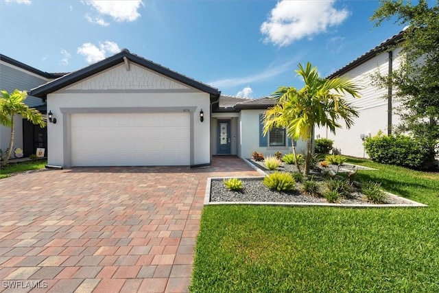 16176 Rosemallow Ln, Alva, FL 33920 - single story home with a garage, decorative driveway, stucco siding, and a front lawn