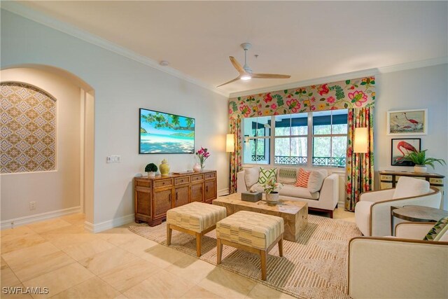 2855 Tiburon Blvd E Unit 102, Naples, FL 34109 - living room with ornamental molding and ceiling fan