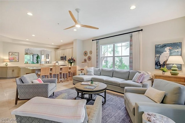 2855 Tiburon Blvd E Unit 102, Naples, FL 34109 - living room featuring ceiling fan, recessed lighting, and light tile patterned floors
