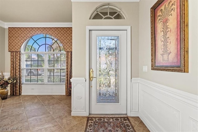 14266 Reflection Lakes Dr, Fort Myers, FL 33907 - tiled entrance foyer with ornamental molding, plenty of natural light, and wainscoting