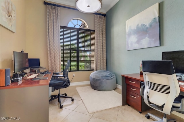 7327 Acorn Way, Naples, FL 34119 - home office with light tile patterned floors and baseboards