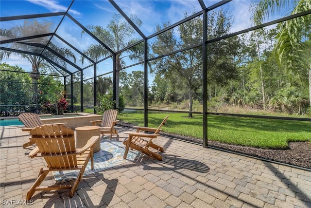 7327 Acorn Way, Naples, FL 34119 - view of patio with an outdoor pool, a lanai, and an in-ground hot tub