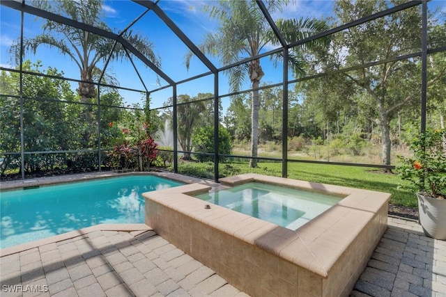 7327 Acorn Way, Naples, FL 34119 - view of pool with glass enclosure and a pool with connected hot tub