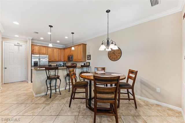 9063 Capistrano St N Unit 4401, Naples, FL 34113 - dining room featuring crown molding, a chandelier, recessed lighting, and light tile patterned floors
