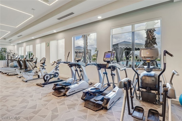 4119 Zelkova Ct, Naples, FL 34119 - workout area with recessed lighting and carpet flooring