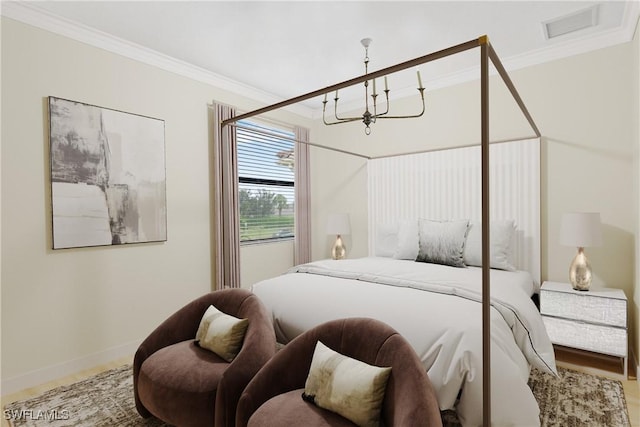 4119 Zelkova Ct, Naples, FL 34119 - bedroom with ornamental molding and a chandelier