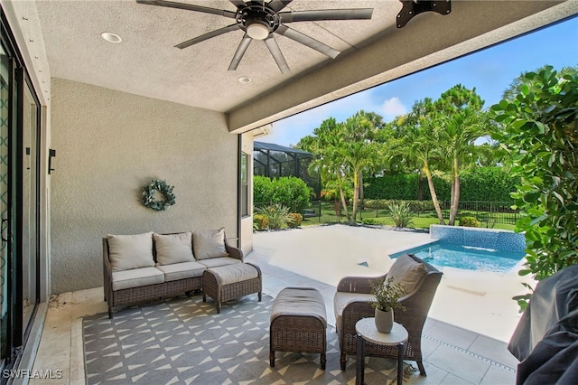 4119 Zelkova Ct, Naples, FL 34119 - view of patio / terrace featuring a ceiling fan, outdoor lounge area, a lanai, and grilling area