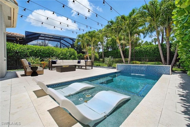 4119 Zelkova Ct, Naples, FL 34119 - view of pool with an outdoor hangout area, a fenced backyard, and a patio area