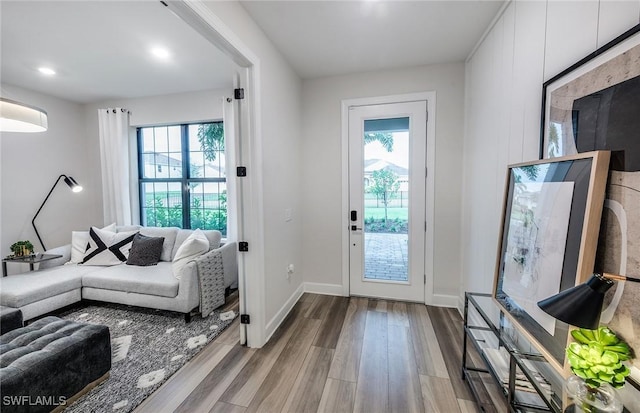 3706 Wild Sage Way, Alva, FL 33920 - foyer with healthy amount of natural light, wood finished floors, baseboards, and recessed lighting
