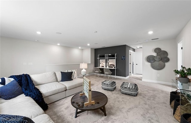 3706 Wild Sage Way, Alva, FL 33920 - living area with light carpet, recessed lighting, and baseboards