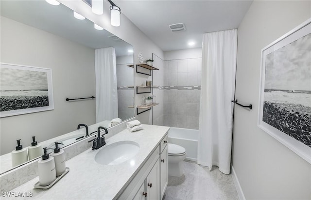 3706 Wild Sage Way, Alva, FL 33920 - bathroom featuring vanity, toilet, shower / tub combo with curtain, and baseboards