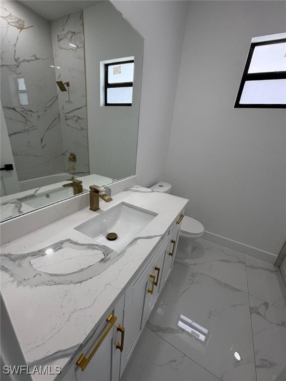 2909 Dora Ave N, Lehigh Acres, FL 33971 - bathroom with vanity, marble finish flooring, and a marble finish shower