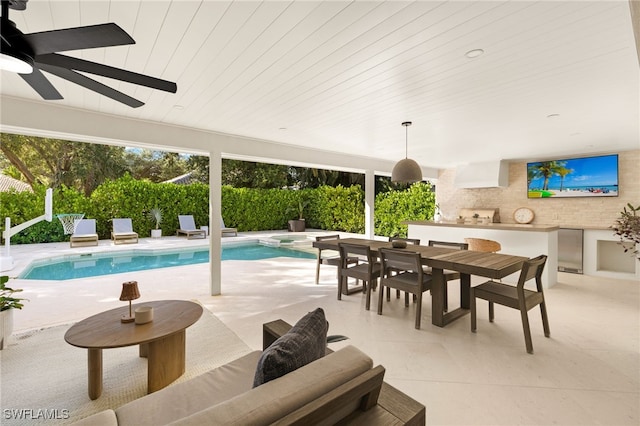 7658 Ponte Verde Way, Naples, FL 34109 - view of swimming pool featuring area for grilling, a patio, outdoor dining area, and a ceiling fan