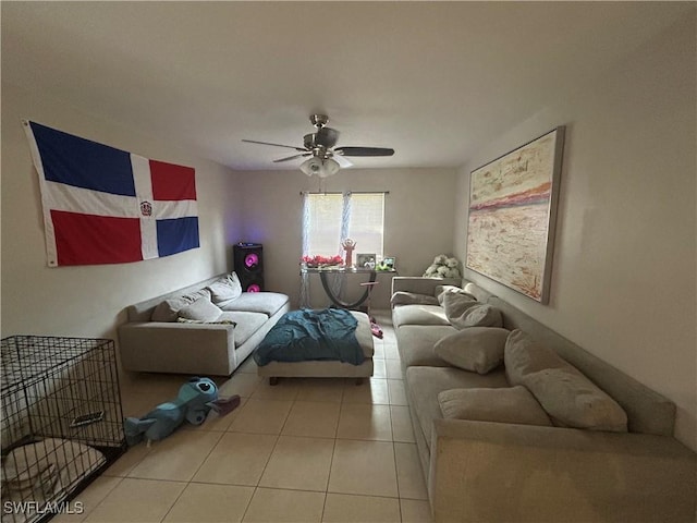4920 Cortez Cir, Naples, FL 34112 - living room featuring tile patterned floors and a ceiling fan