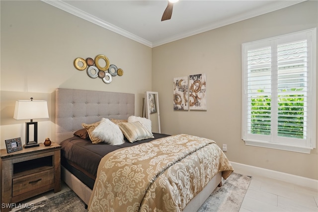 17467 Caravita Ln, Fort Myers, FL 33913 - bedroom featuring crown molding, ceiling fan, and tile patterned floors