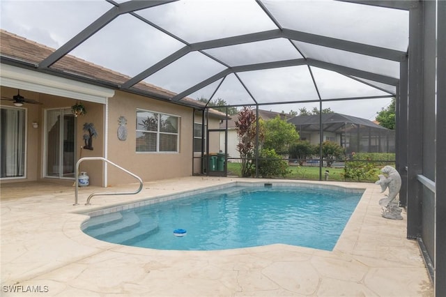 892 Grand Rapids Blvd, Naples, FL 34120 - outdoor pool featuring a patio area, a ceiling fan, and glass enclosure