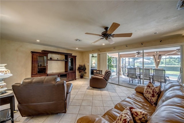4180 Prestwick Ct, North Fort Myers, FL 33903 - living area featuring ceiling fan, recessed lighting, and light tile patterned flooring
